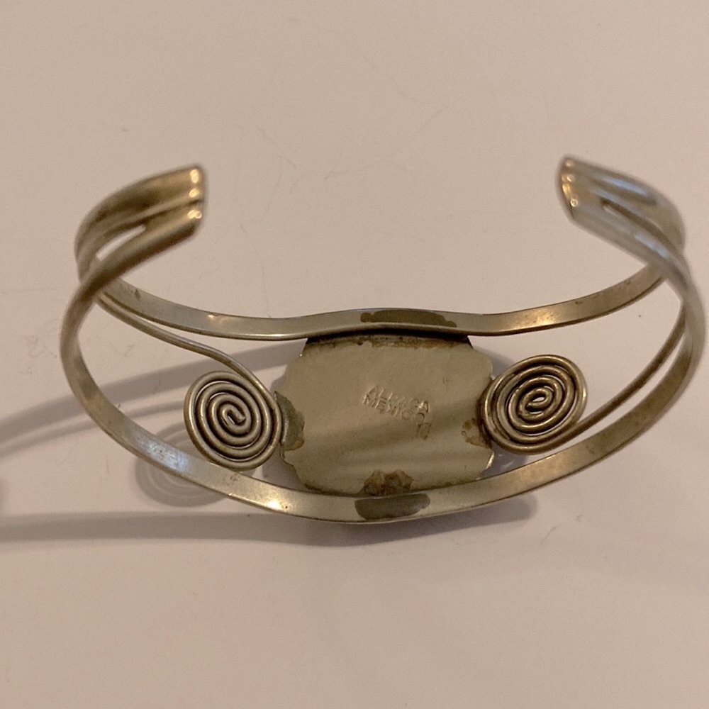 Vintage Alpaca Mexico Silver Abalone Inlay Cuff - Picture 6 of 7